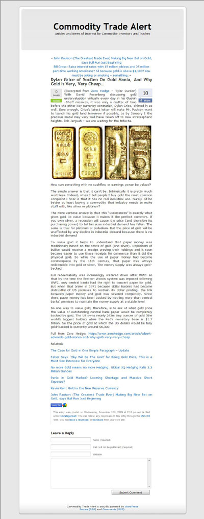 Commodity Trade Alert's Gold Investment Page